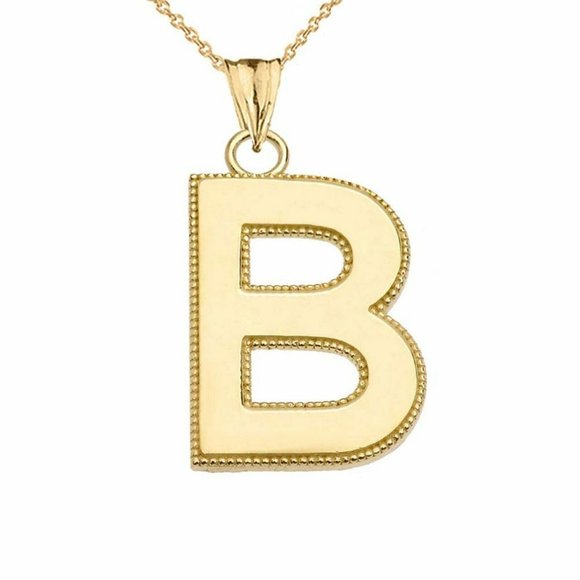 Real Gold Small Initial Letter B Pendant Necklace